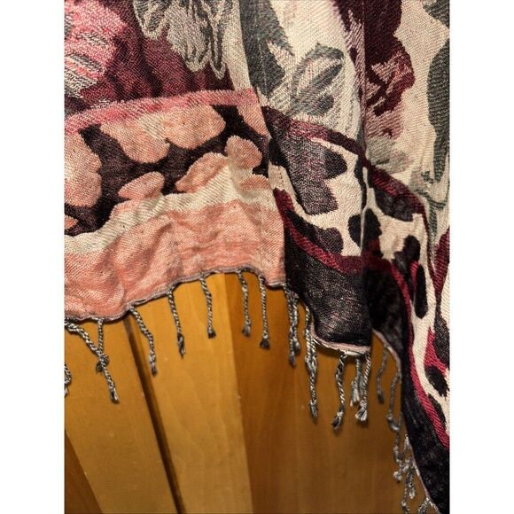 Colleen Lopez Floral Fringe Animal Print Shawl Wrap Scarf Boho Chic Hippy M L - Picture 7 of 11